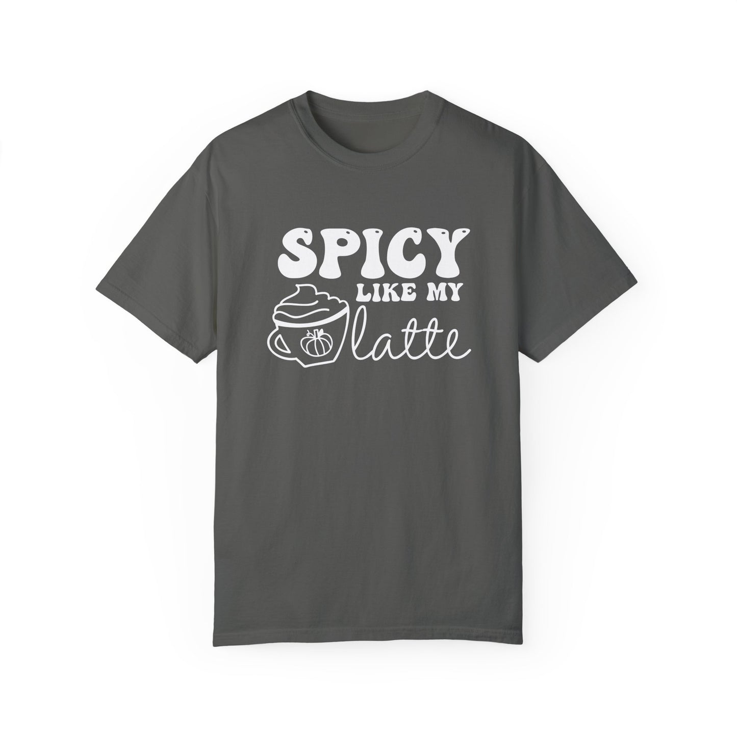 Spicy Like My Latte Shirt, Trendy Fall Women's Tshirt, Funny Graphic Tee, Autumn, Cozy , Comfy Coffee Shirt, PSL, Cute Fall Crewneck T-shirt