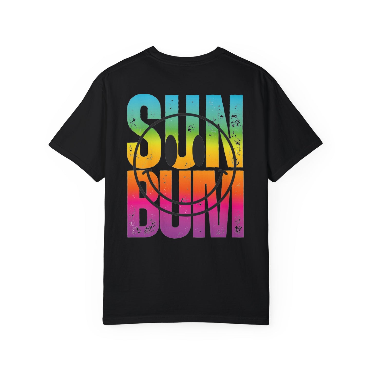 Sun Beach Life Unisex Garment-Dyed T-shirt, Summer, Spring Break, Bum Smiley Face Vacation Shirt, Front and Back Design, Large Back Design