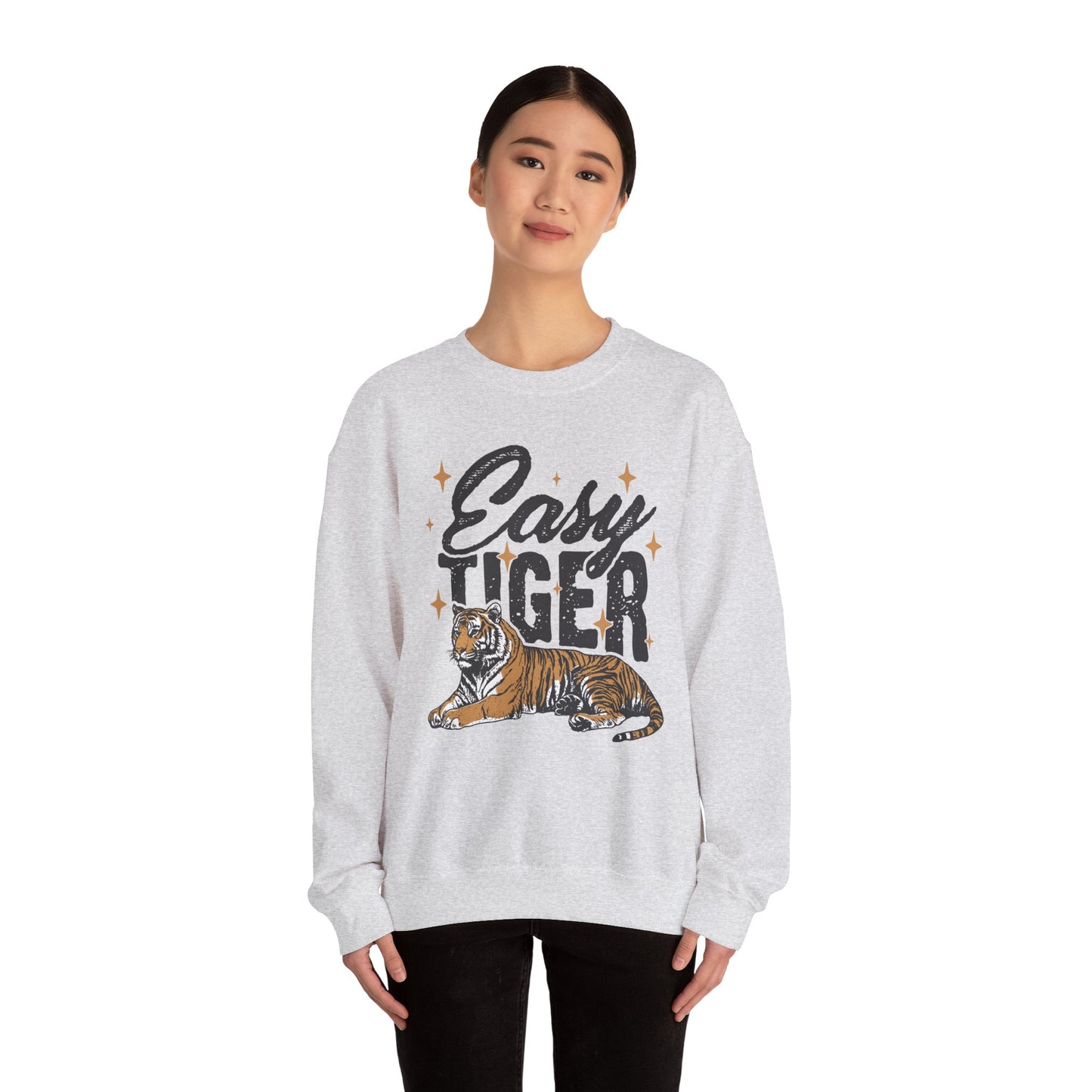 Funny Tiger Graphic Sweatshirt, Retro Trendy Quote Jumper, Vintage Unisex Crewneck Pullover, Easy Tiger Sweatshirt Gift, Unique Tiger