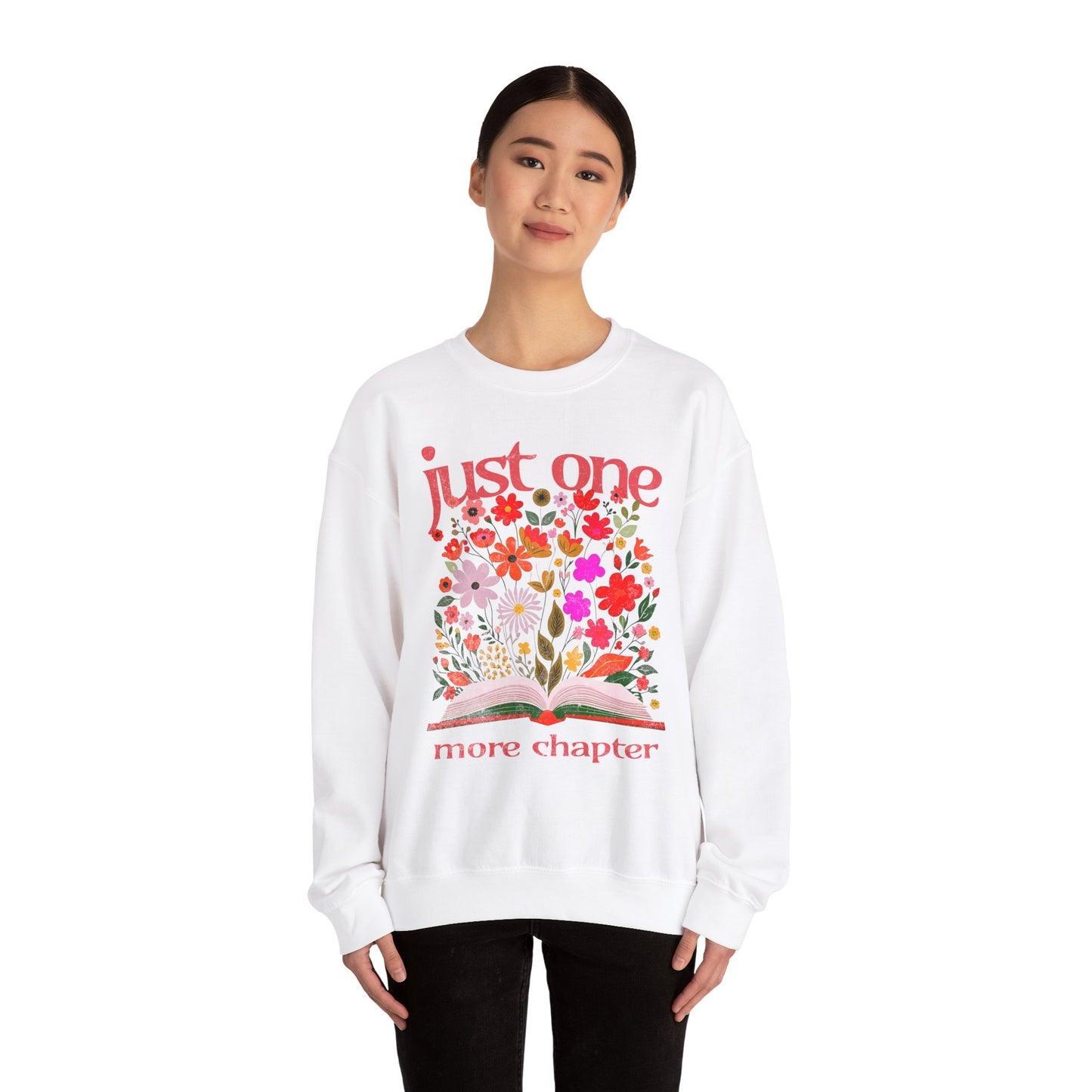 Just One More Chapter Sweatshirt, Book Club Book with Spring Flowers, Retro Trendy, Unisex Sweatshirt, Long Sleeve Pullover, Literary Gift,