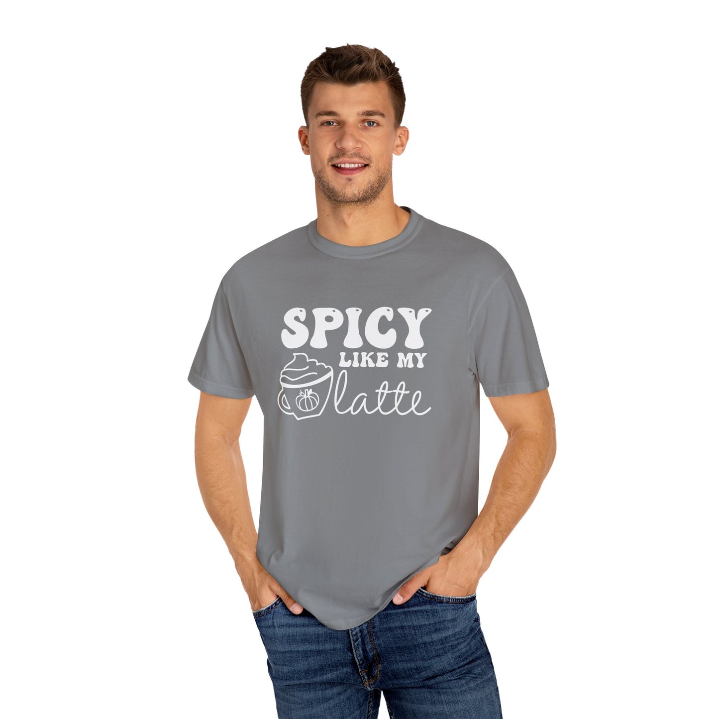 Spicy Like My Latte Shirt, Trendy Fall Women's Tshirt, Funny Graphic Tee, Autumn, Cozy , Comfy Coffee Shirt, PSL, Cute Fall Crewneck T-shirt