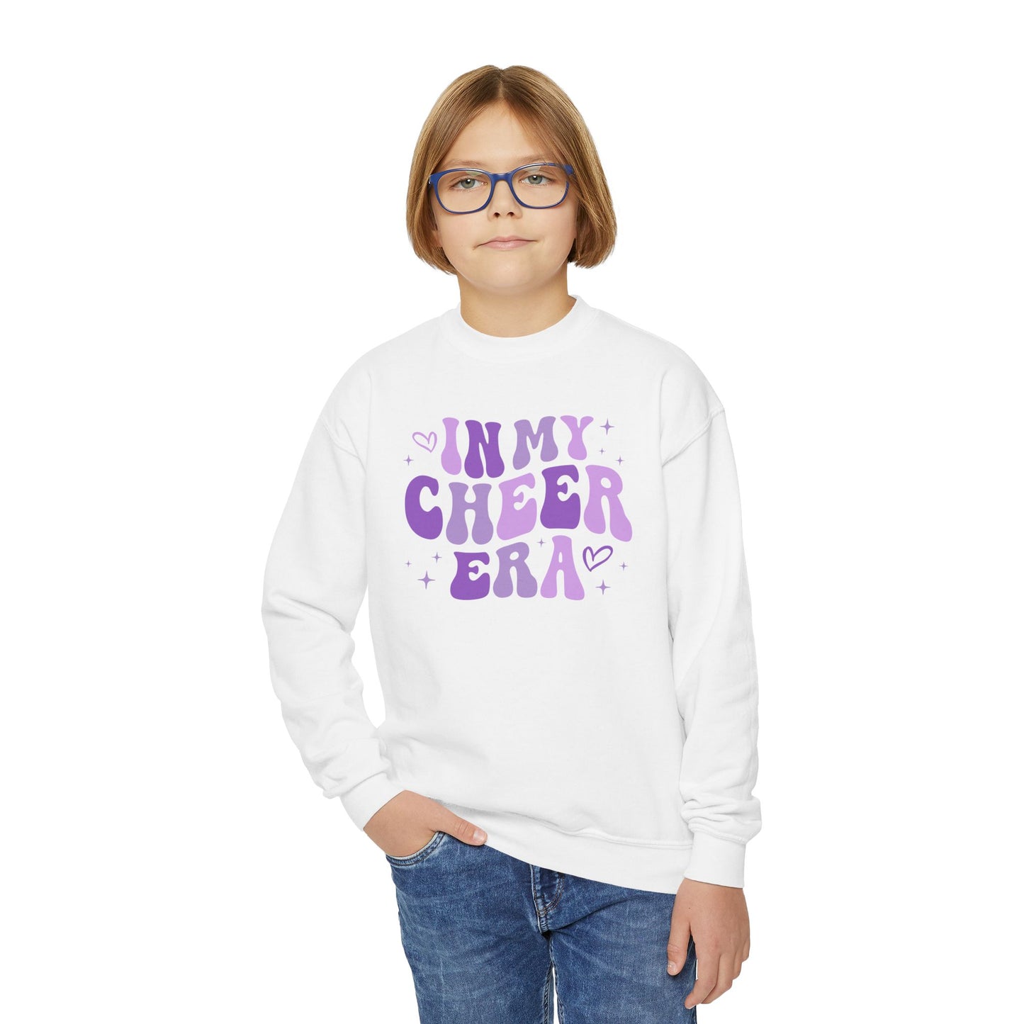 In My Cheer Era, Gift for Cheerleader, Gift for her, Purple, Switfy, Youth Crewneck Sweatshirt