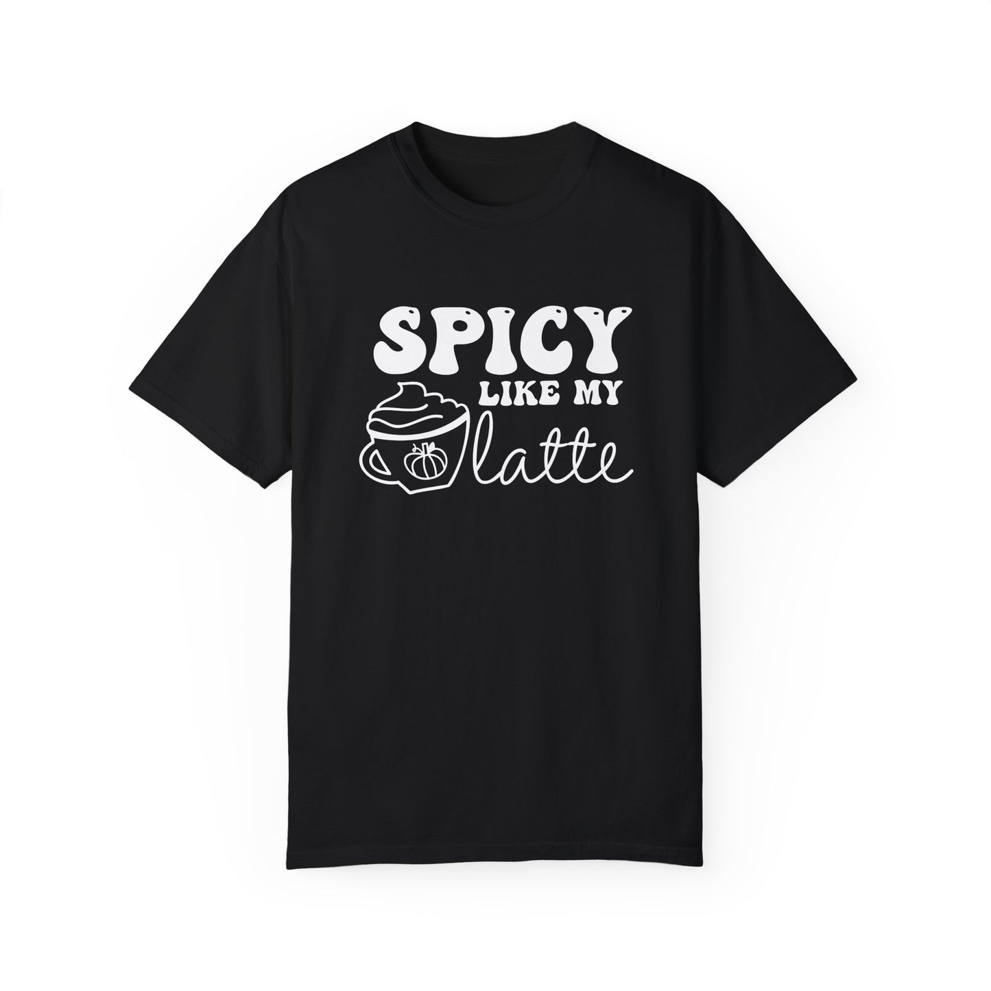 Spicy Like My Latte Shirt, Trendy Fall Women's Tshirt, Funny Graphic Tee, Autumn, Cozy , Comfy Coffee Shirt, PSL, Cute Fall Crewneck T-shirt