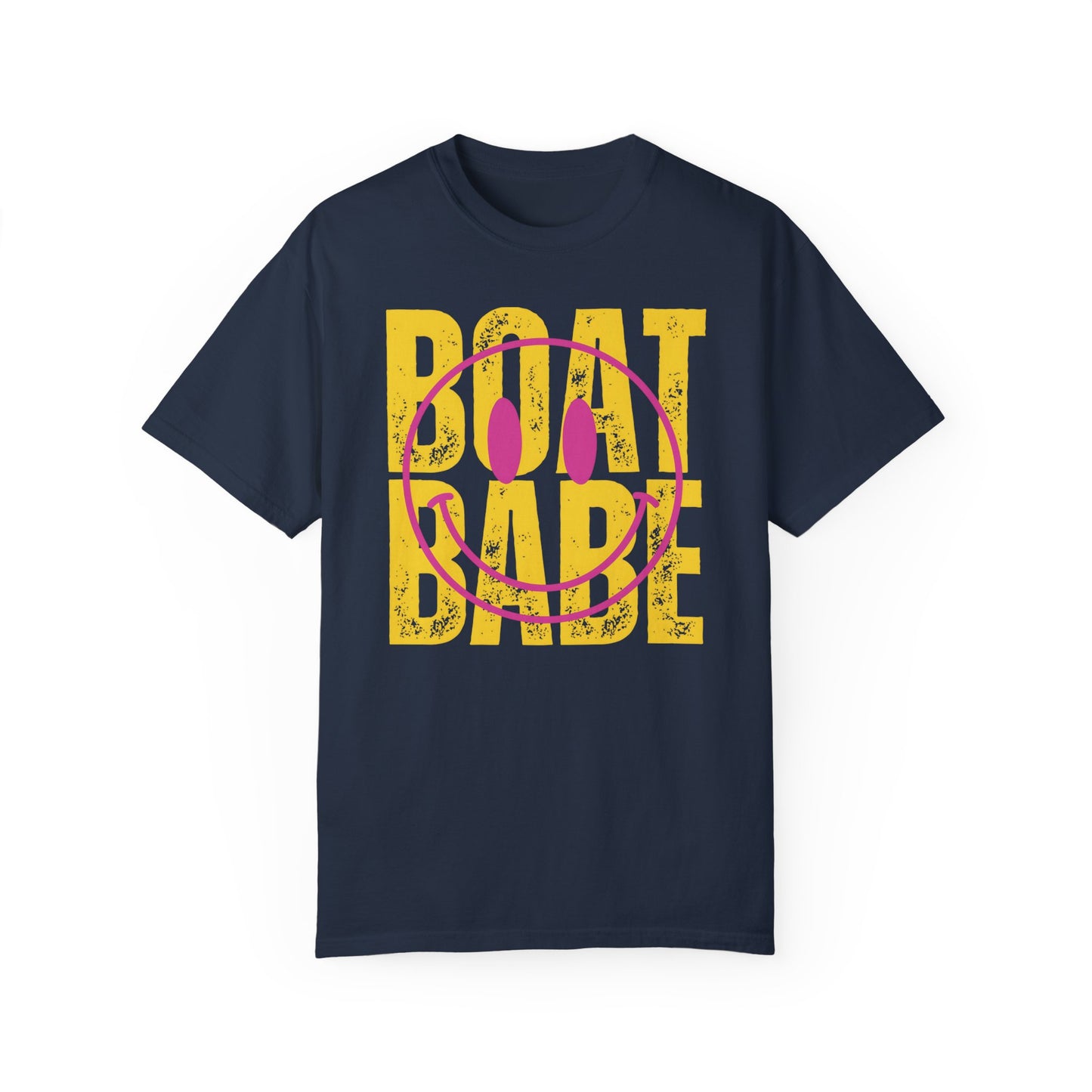 Boat Babe Summer Vacation T-shirt, Smiley Face Tee for Spring Break, Unisex Garment-Dyed Shirt, Girls Trip Tee