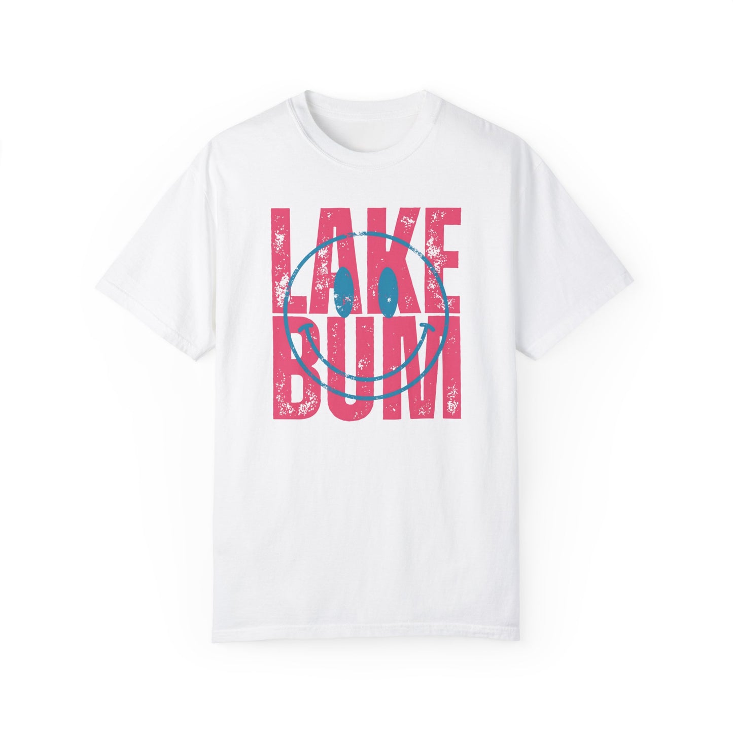 Lake Bum Life T-shirt, Summer Vacation Shirt, Smiley Face Tee for Spring Break, Unisex Garment-Dyed