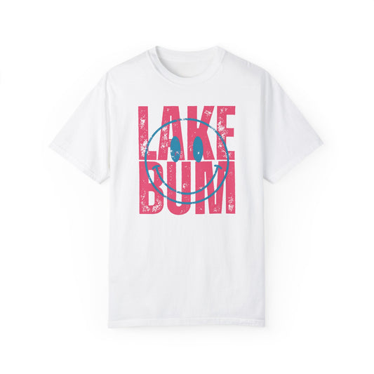 Lake Bum Life T-shirt, Summer Vacation Shirt, Smiley Face Tee for Spring Break, Unisex Garment-Dyed