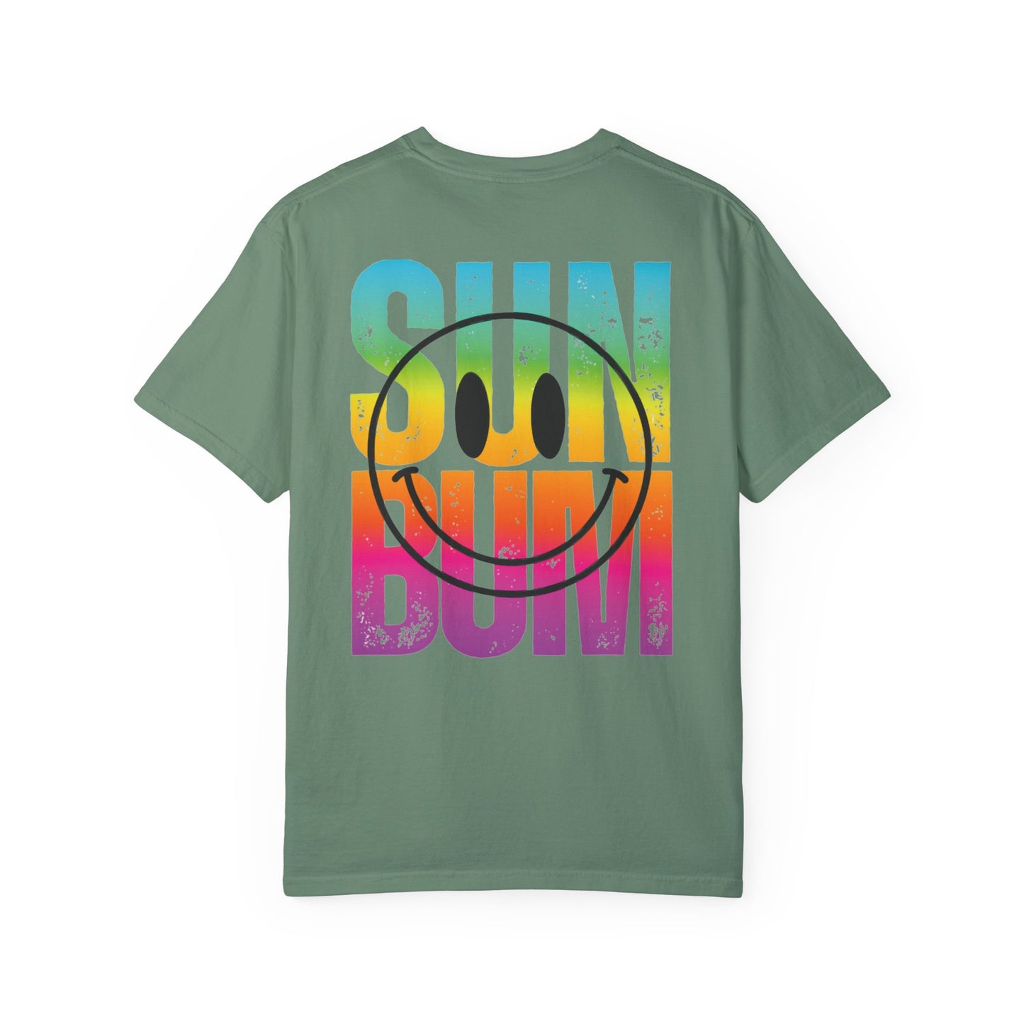 Sun Beach Life Unisex Garment-Dyed T-shirt, Summer, Spring Break, Bum Smiley Face Vacation Shirt, Front and Back Design, Large Back Design