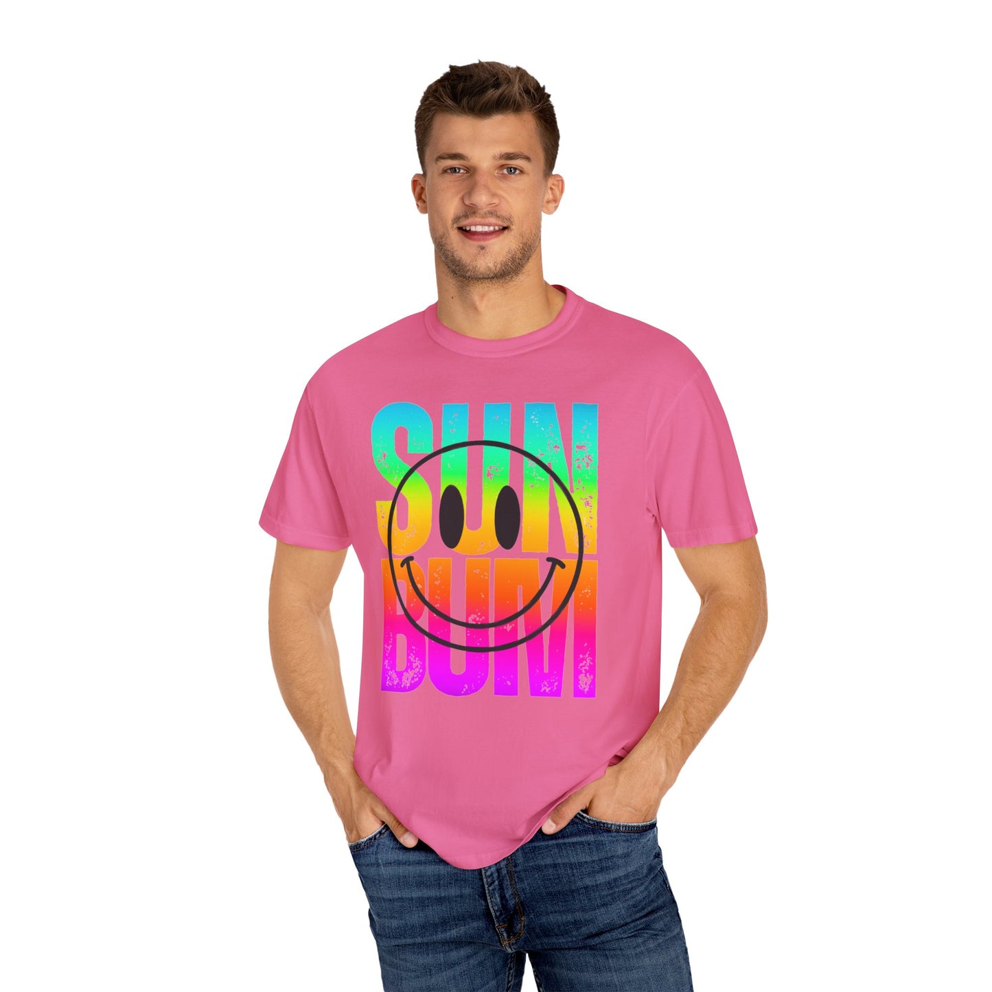 Sun Beach Life Unisex Garment-Dyed T-shirt, Summer, Spring Break, Bum Smiley Face Vacation Shirt