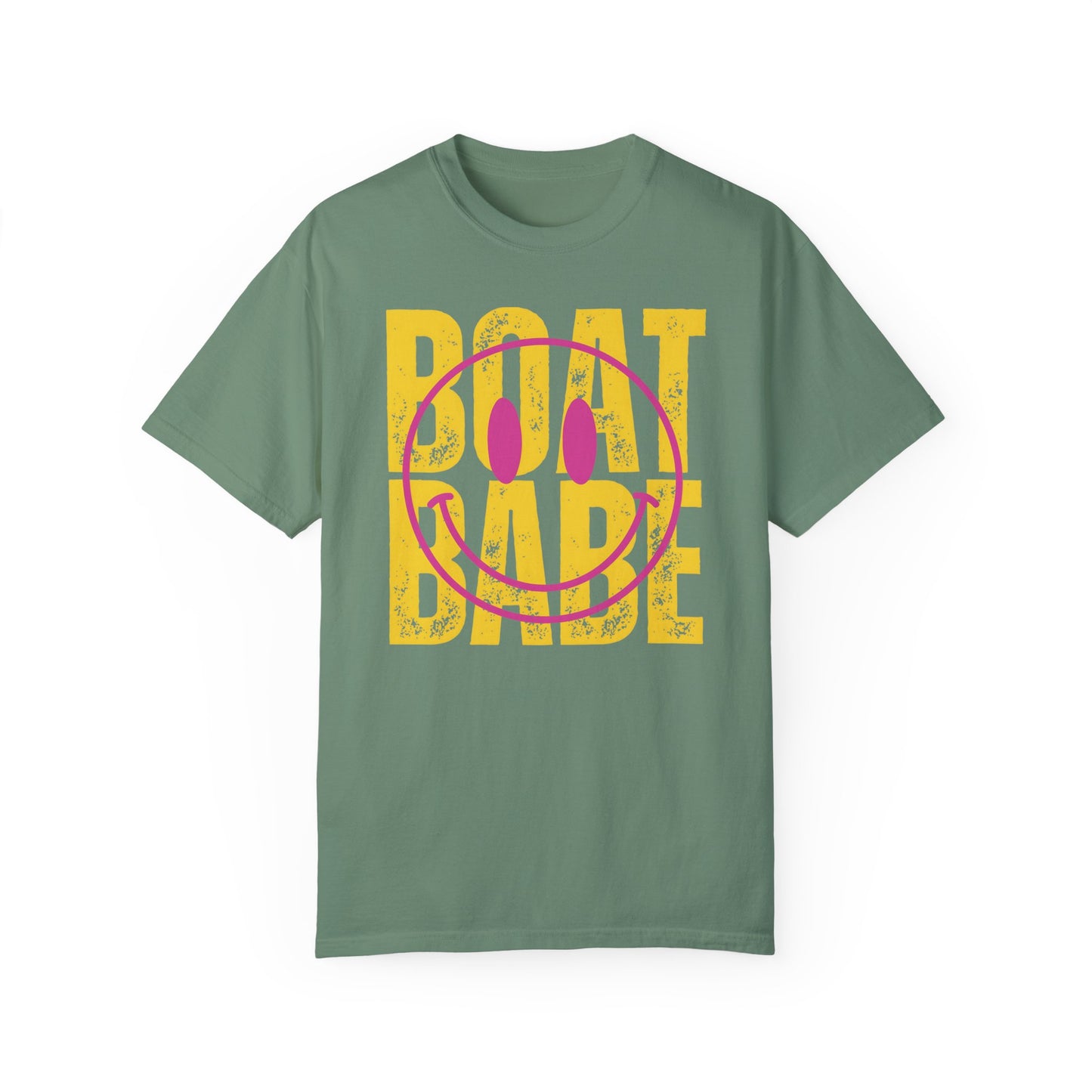 Boat Babe Summer Vacation T-shirt, Smiley Face Tee for Spring Break, Unisex Garment-Dyed Shirt, Girls Trip Tee