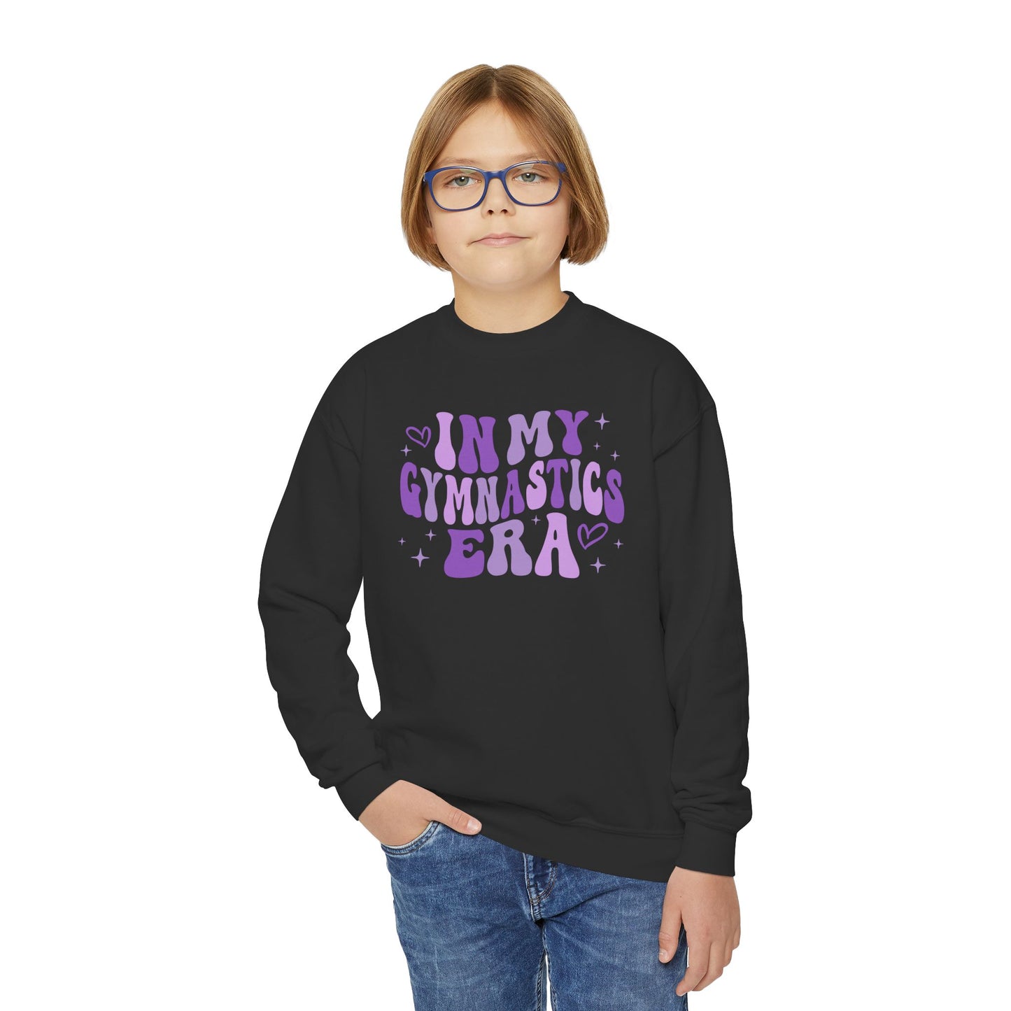 Purple Gymnastics Era Youth Crewneck Sweatshirt, Gift for Gymnast, Swifty, Gymnastics Lover, Long Sleeve Jumper