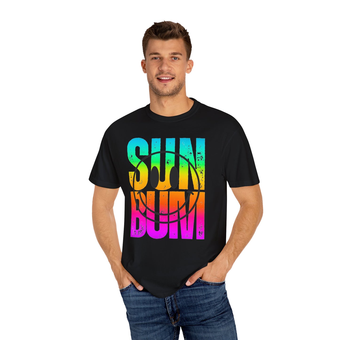 Sun Beach Life Unisex Garment-Dyed T-shirt, Summer, Spring Break, Bum Smiley Face Vacation Shirt