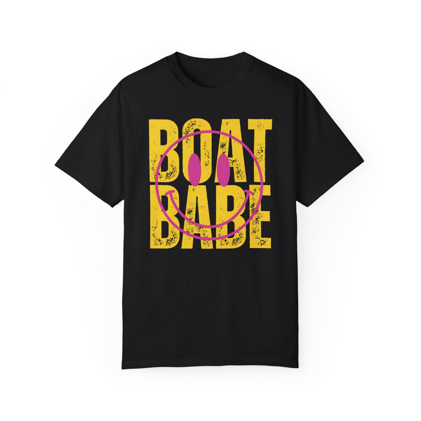 Boat Babe Summer Vacation T-shirt, Smiley Face Tee for Spring Break, Unisex Garment-Dyed Shirt, Girls Trip Tee