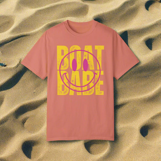 Copy of Boat Babe Summer Vacation T-shirt, Smiley Face Tee for Spring Break, Unisex Garment-Dyed Shirt, Girls Trip Tee