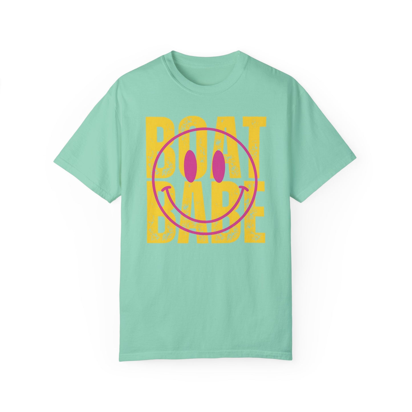 Boat Babe Summer Vacation T-shirt, Smiley Face Tee for Spring Break, Unisex Garment-Dyed Shirt, Girls Trip Tee