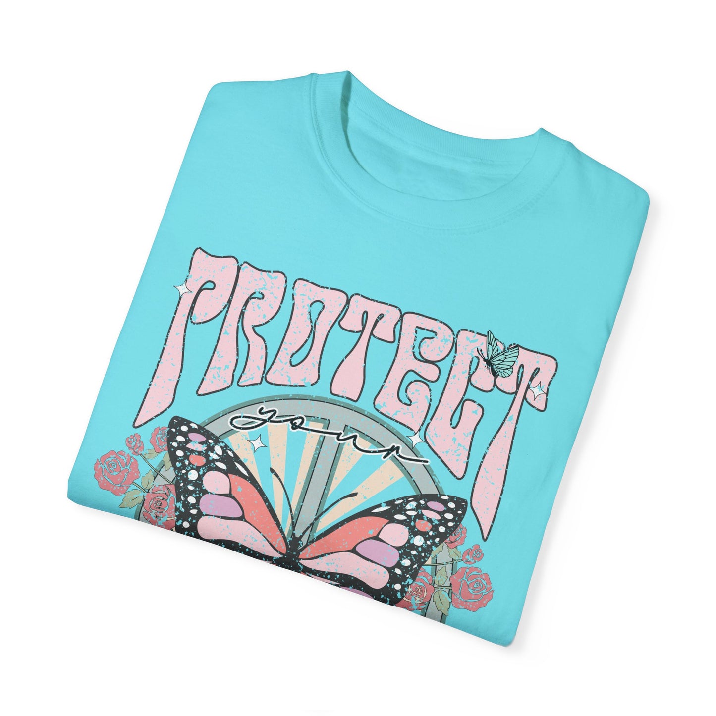 Uplifting Butterfly Unisex Garment-Dyed T-shirt, Spiritual Wellness Tee, Motivational Retro Tee, Trendy Tee for Peace, Protect Your Peace