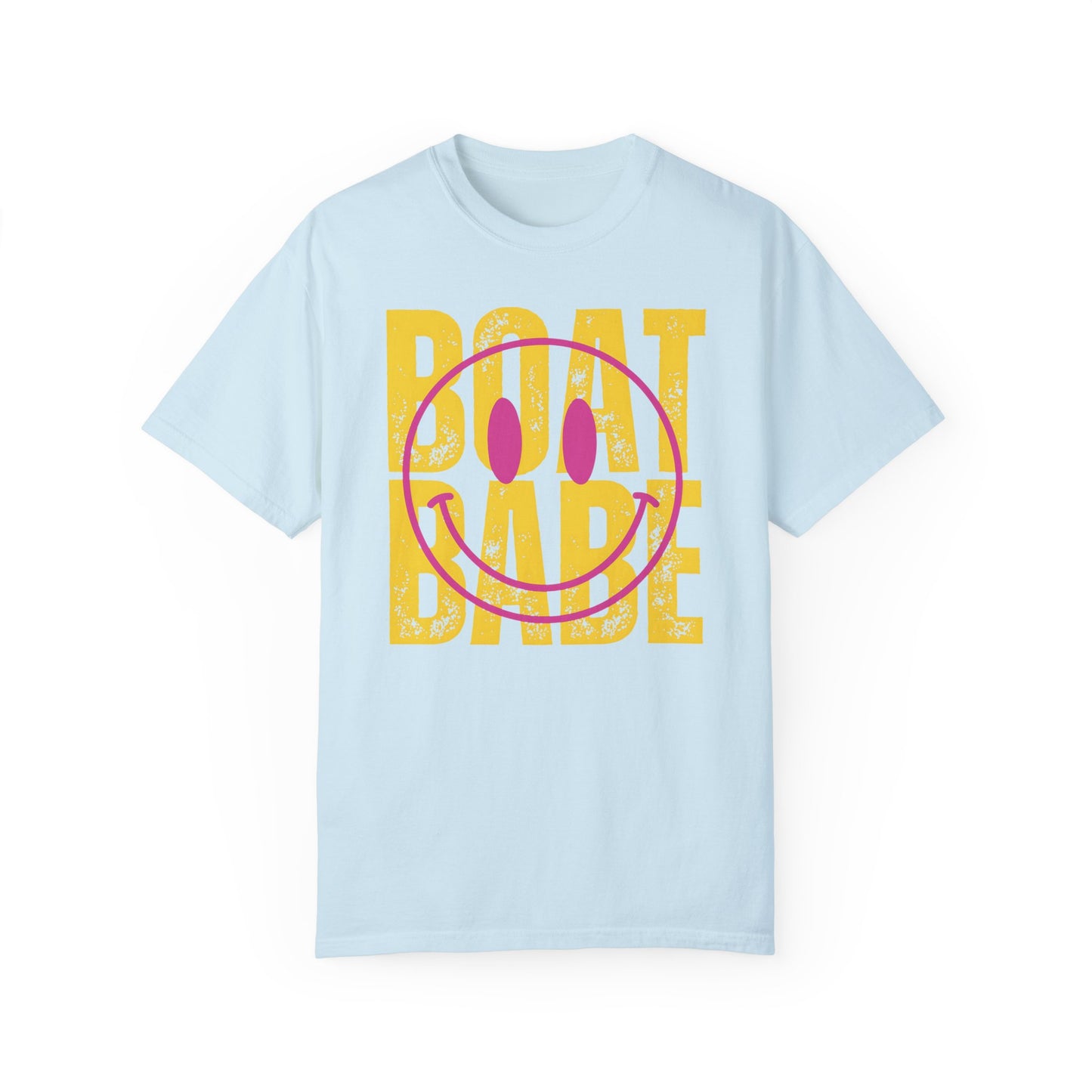 Boat Babe Summer Vacation T-shirt, Smiley Face Tee for Spring Break, Unisex Garment-Dyed Shirt, Girls Trip Tee