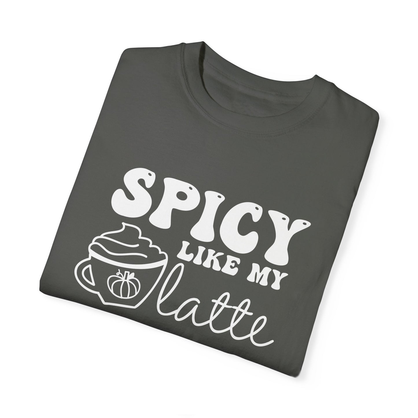 Spicy Like My Latte Shirt, Trendy Fall Women's Tshirt, Funny Graphic Tee, Autumn, Cozy , Comfy Coffee Shirt, PSL, Cute Fall Crewneck T-shirt