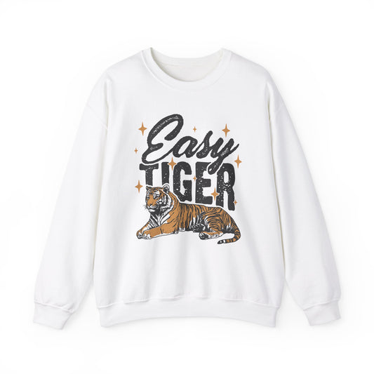 Funny Tiger Graphic Sweatshirt, Retro Trendy Quote Jumper, Vintage Unisex Crewneck Pullover, Easy Tiger Sweatshirt Gift, Unique Tiger