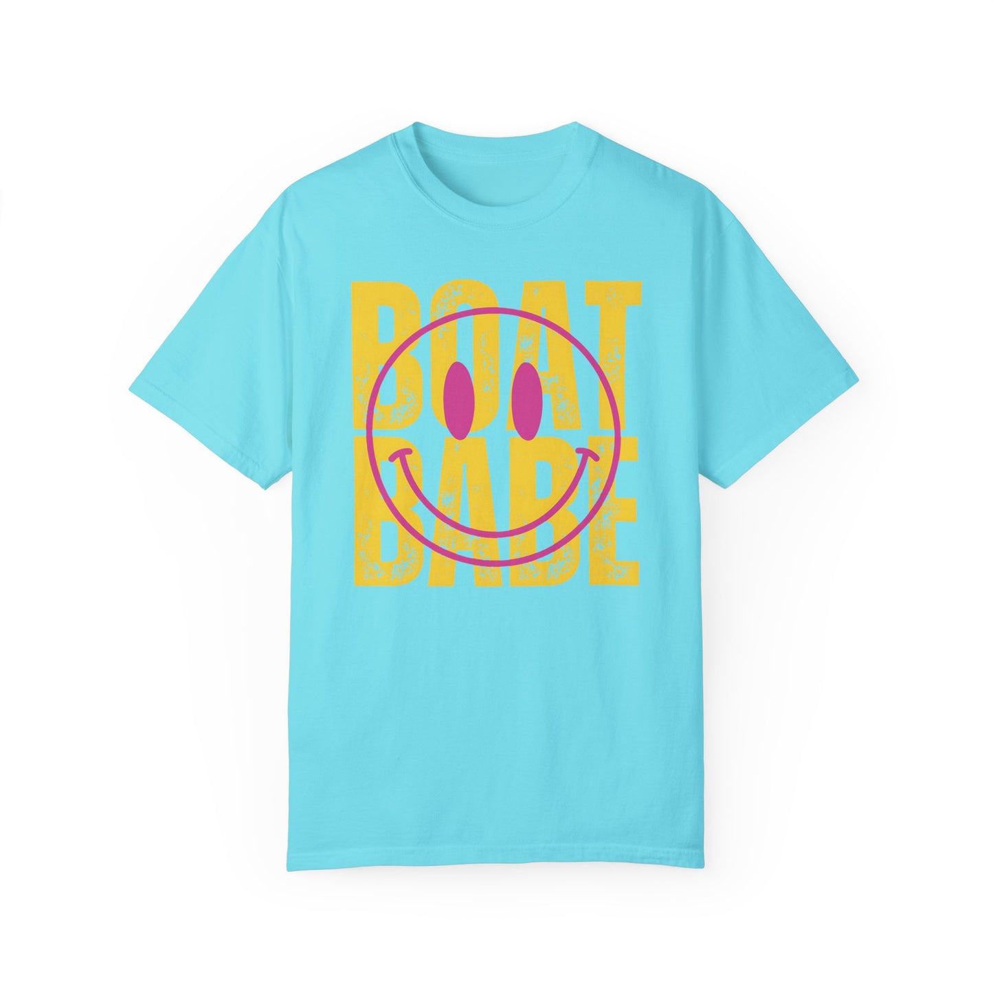 Boat Babe Summer Vacation T-shirt, Smiley Face Tee for Spring Break, Unisex Garment-Dyed Shirt, Girls Trip Tee