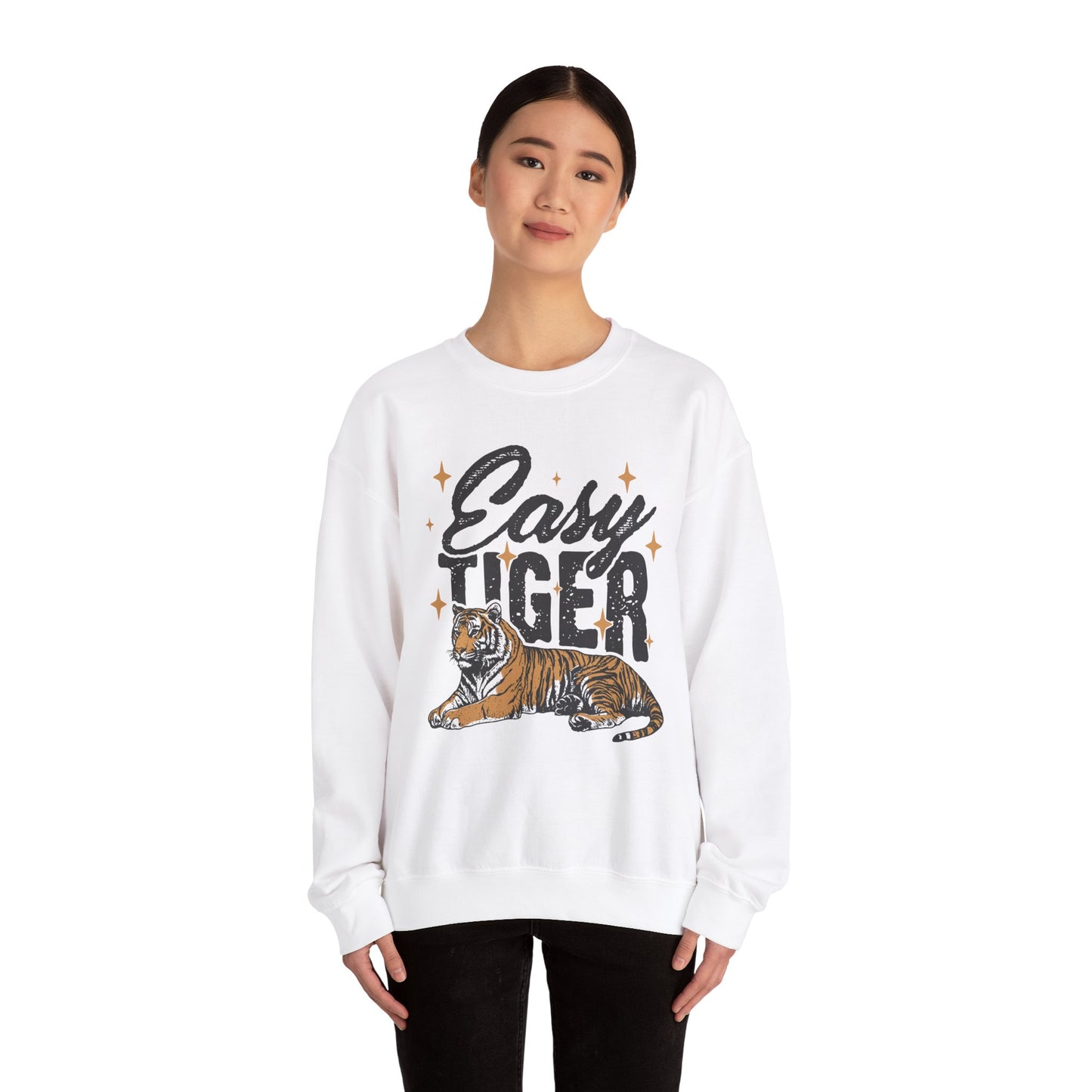 Funny Tiger Graphic Sweatshirt, Retro Trendy Quote Jumper, Vintage Unisex Crewneck Pullover, Easy Tiger Sweatshirt Gift, Unique Tiger