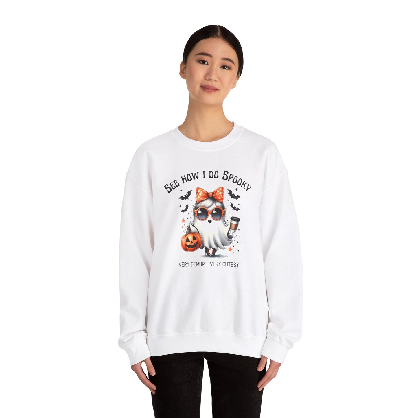 See How I Do Spooky, Very Demure, Very Cutesy, Unisex Crewneck Sweatshirt, Halloween Sweater, Trending Sweatshirt, Funny Graphic Sweatshirt