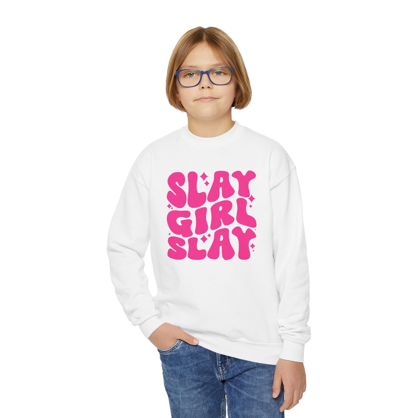 Slay Girl Slay Youth Sweatshirt, Girl Power Motivational Gift, Sporty Girl Crewneck Jumper, Empowerment Activewear, Girl Boss Top