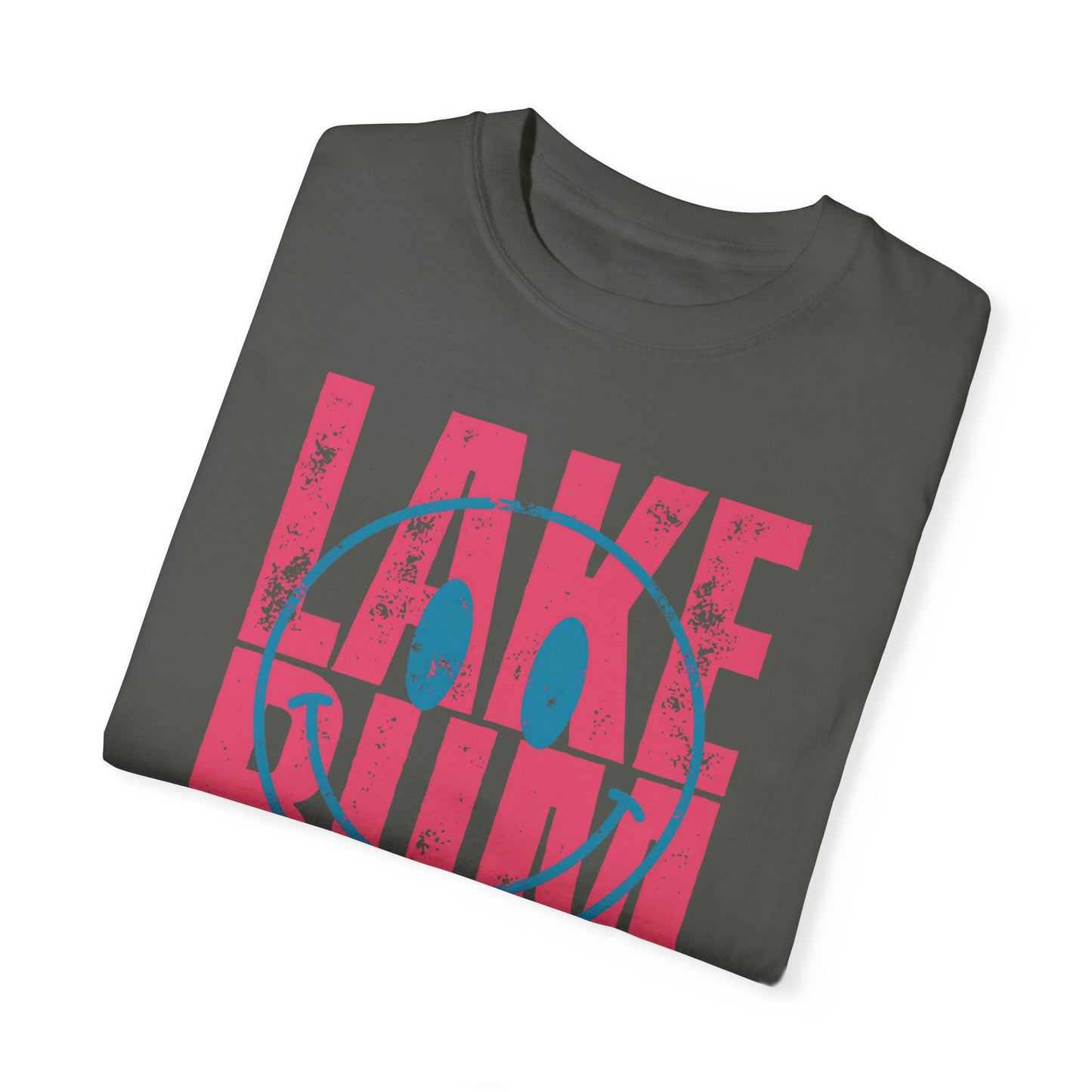 Lake Bum Life T-shirt, Summer Vacation Shirt, Smiley Face Tee for Spring Break, Unisex Garment-Dyed