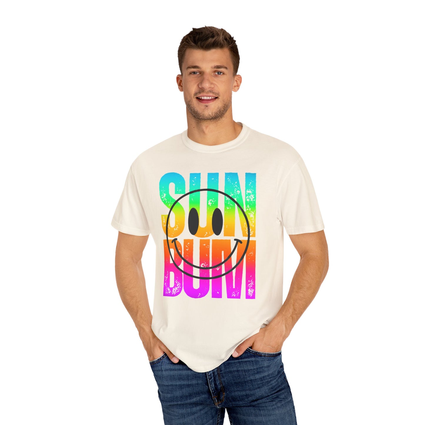 Sun Beach Life Unisex Garment-Dyed T-shirt, Summer, Spring Break, Bum Smiley Face Vacation Shirt