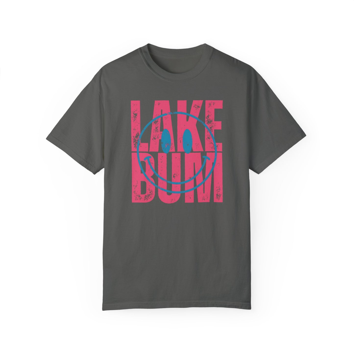 Lake Bum Life T-shirt, Summer Vacation Shirt, Smiley Face Tee for Spring Break, Unisex Garment-Dyed