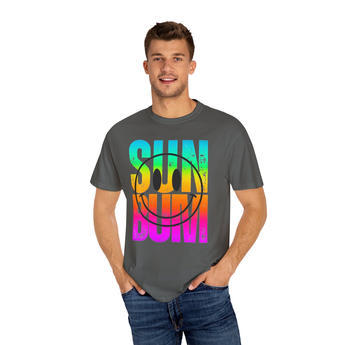 Sun Beach Life Unisex Garment-Dyed T-shirt, Summer, Spring Break, Bum Smiley Face Vacation Shirt