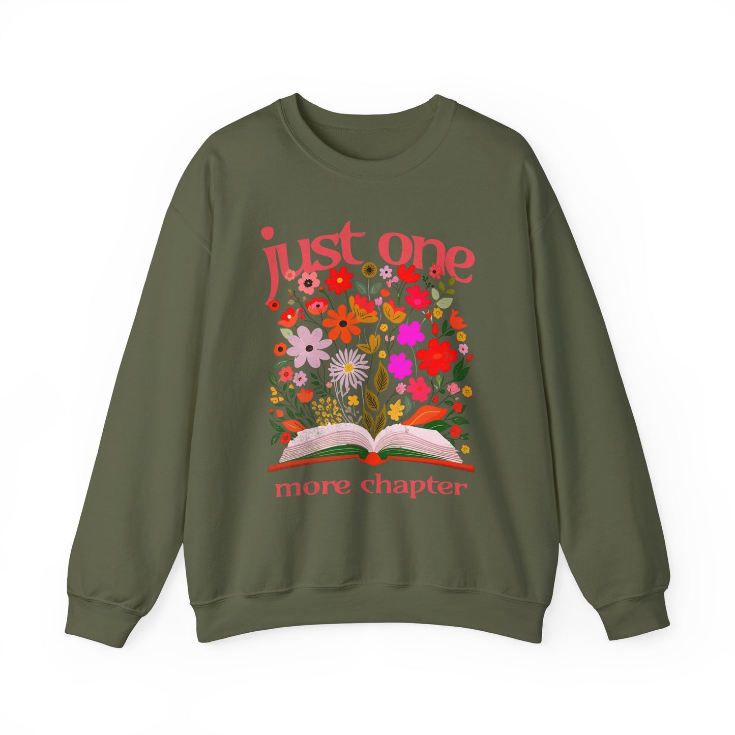 Just One More Chapter Sweatshirt, Book Club Book with Spring Flowers, Retro Trendy, Unisex Sweatshirt, Long Sleeve Pullover, Literary Gift,