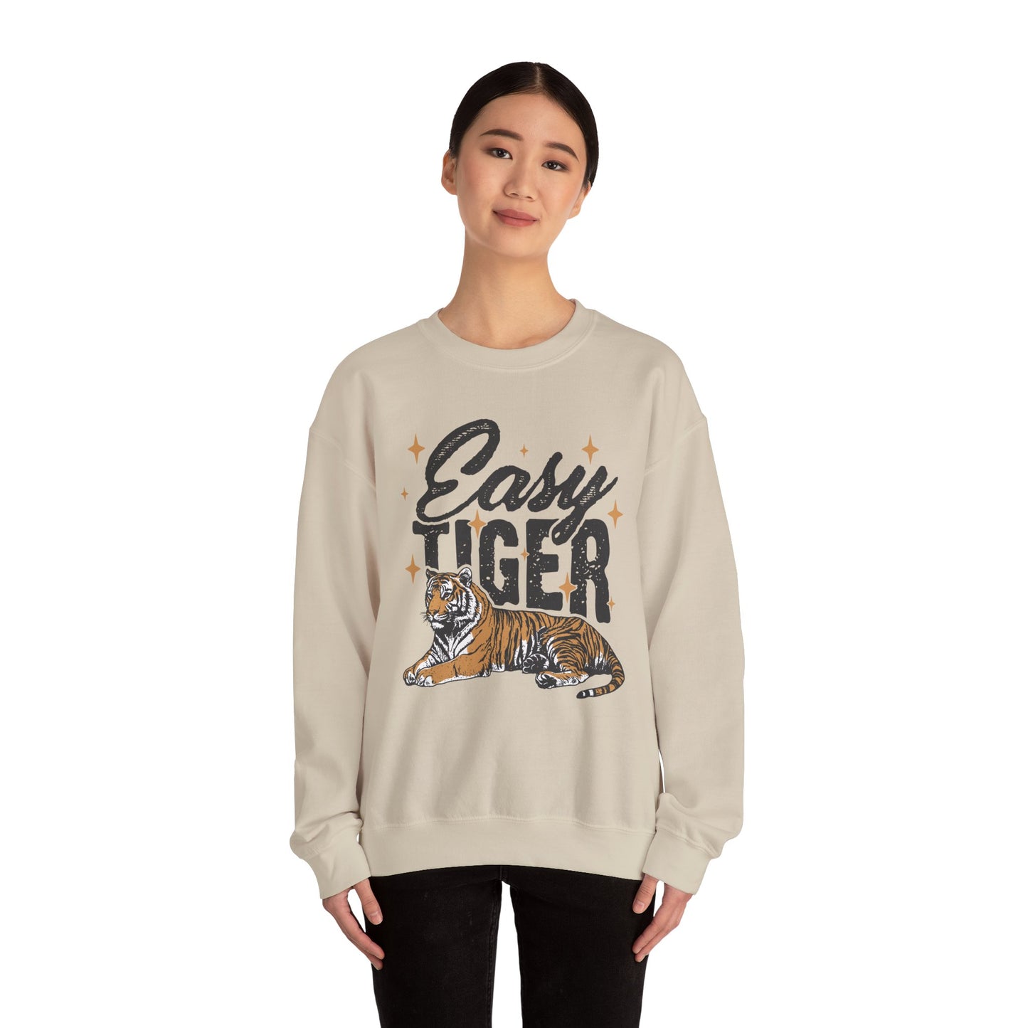 Funny Tiger Graphic Sweatshirt, Retro Trendy Quote Jumper, Vintage Unisex Crewneck Pullover, Easy Tiger Sweatshirt Gift, Unique Tiger