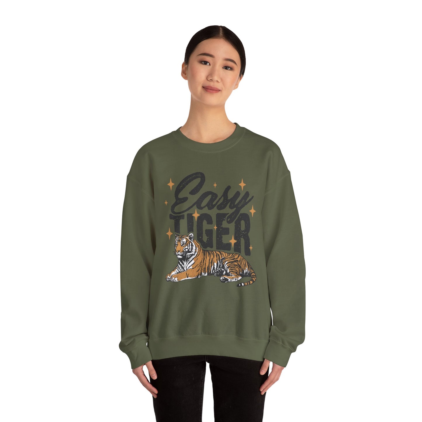 Funny Tiger Graphic Sweatshirt, Retro Trendy Quote Jumper, Vintage Unisex Crewneck Pullover, Easy Tiger Sweatshirt Gift, Unique Tiger