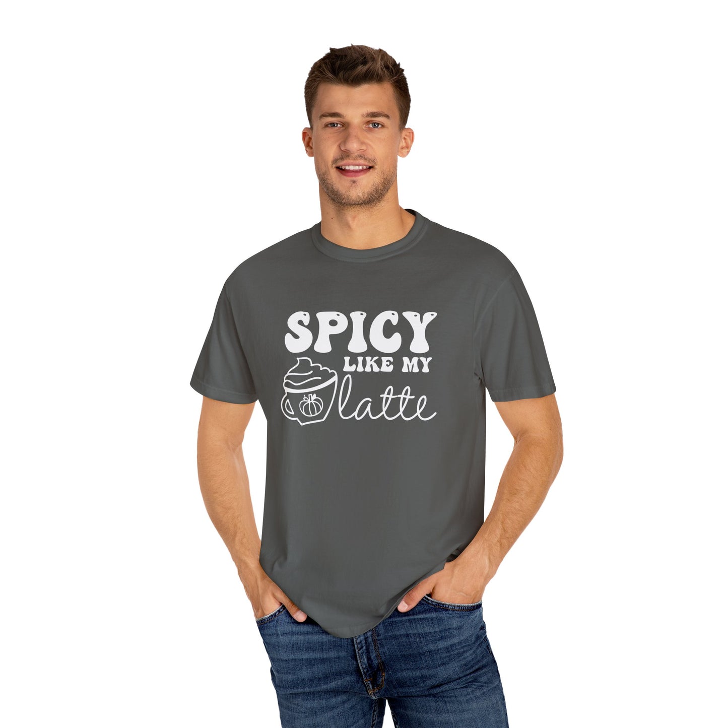 Spicy Like My Latte Shirt, Trendy Fall Women's Tshirt, Funny Graphic Tee, Autumn, Cozy , Comfy Coffee Shirt, PSL, Cute Fall Crewneck T-shirt