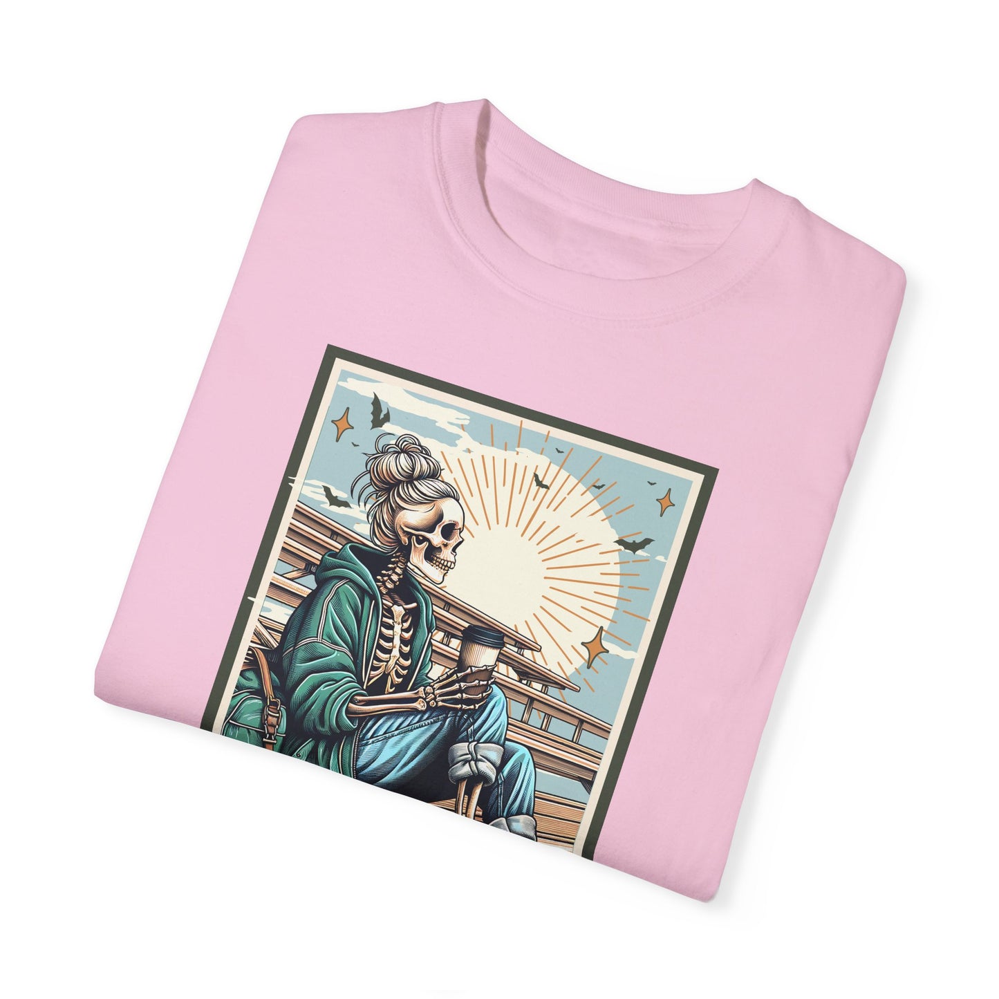 The Track Mom Skeleton Tarot Unisex Tee, Graphic T-Shirt, Unisex Garment-Dyed Shirt, Track Mom Tee, Tarot Lover Shirt, Skeleton