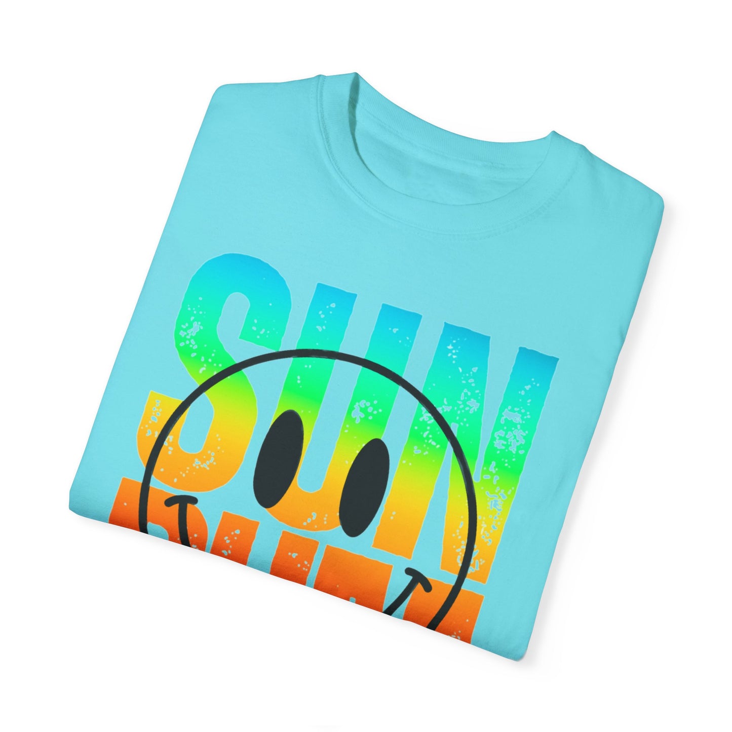 Sun Beach Life Unisex Garment-Dyed T-shirt, Summer, Spring Break, Bum Smiley Face Vacation Shirt