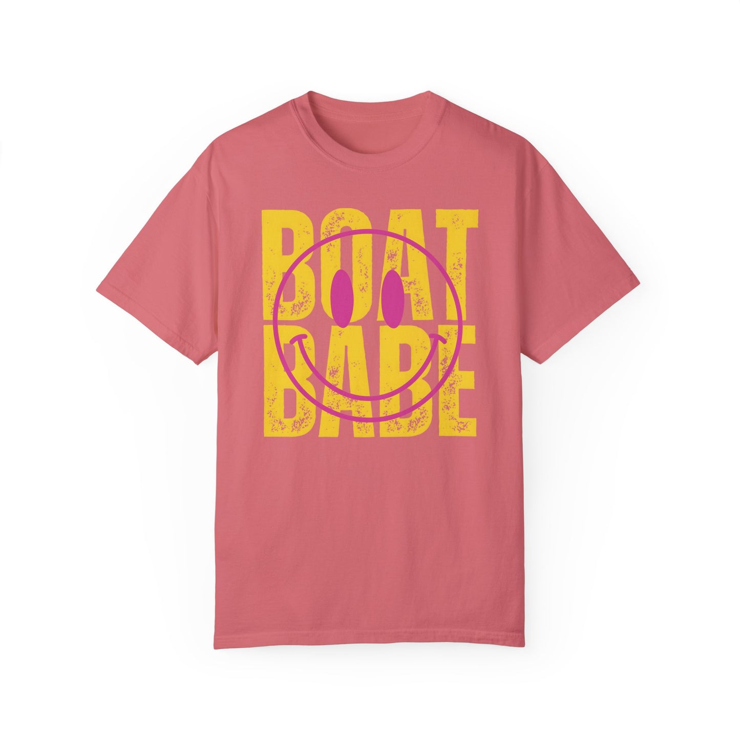 Boat Babe Summer Vacation T-shirt, Smiley Face Tee for Spring Break, Unisex Garment-Dyed Shirt, Girls Trip Tee