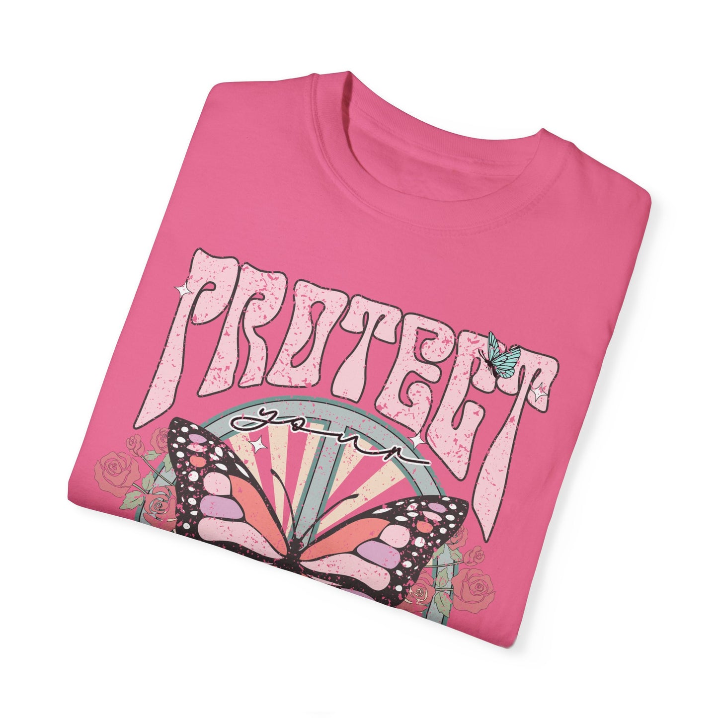 Uplifting Butterfly Unisex Garment-Dyed T-shirt, Spiritual Wellness Tee, Motivational Retro Tee, Trendy Tee for Peace, Protect Your Peace