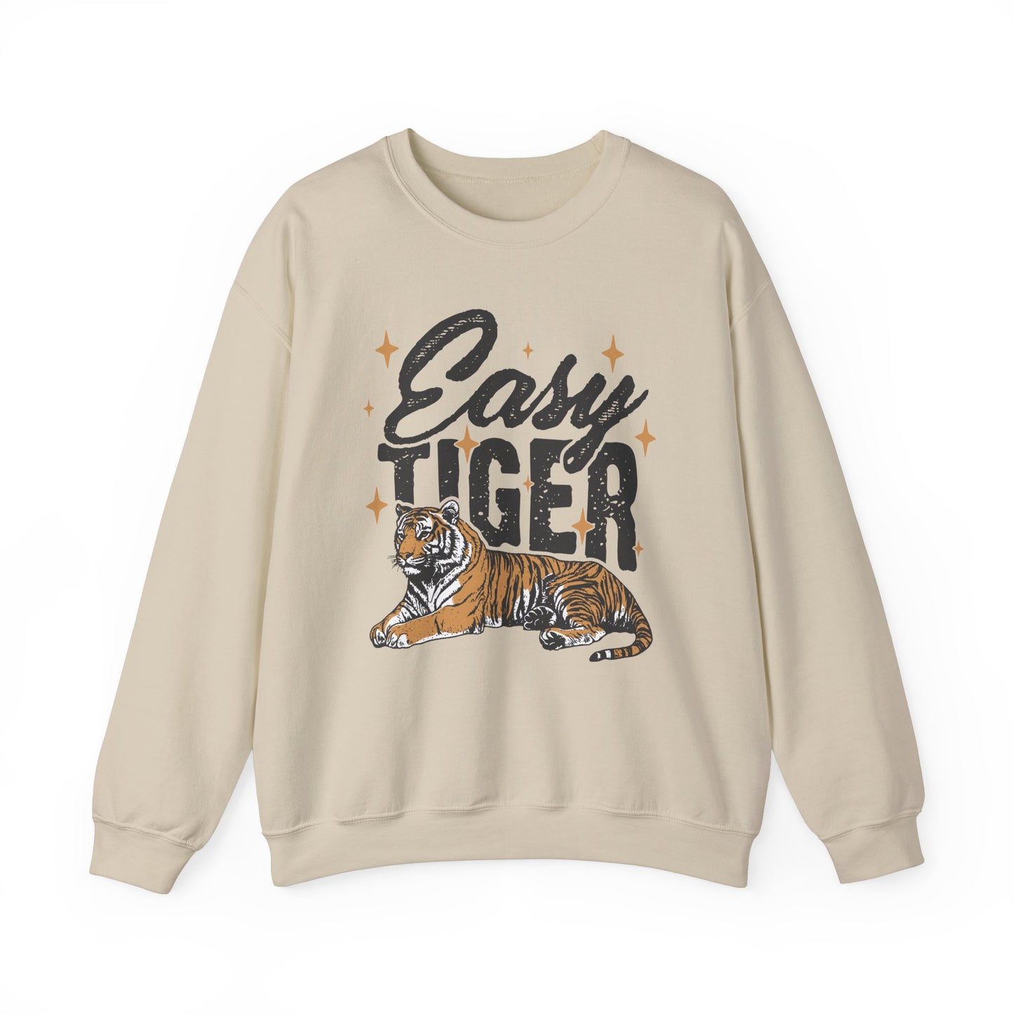 Funny Tiger Graphic Sweatshirt, Retro Trendy Quote Jumper, Vintage Unisex Crewneck Pullover, Easy Tiger Sweatshirt Gift, Unique Tiger