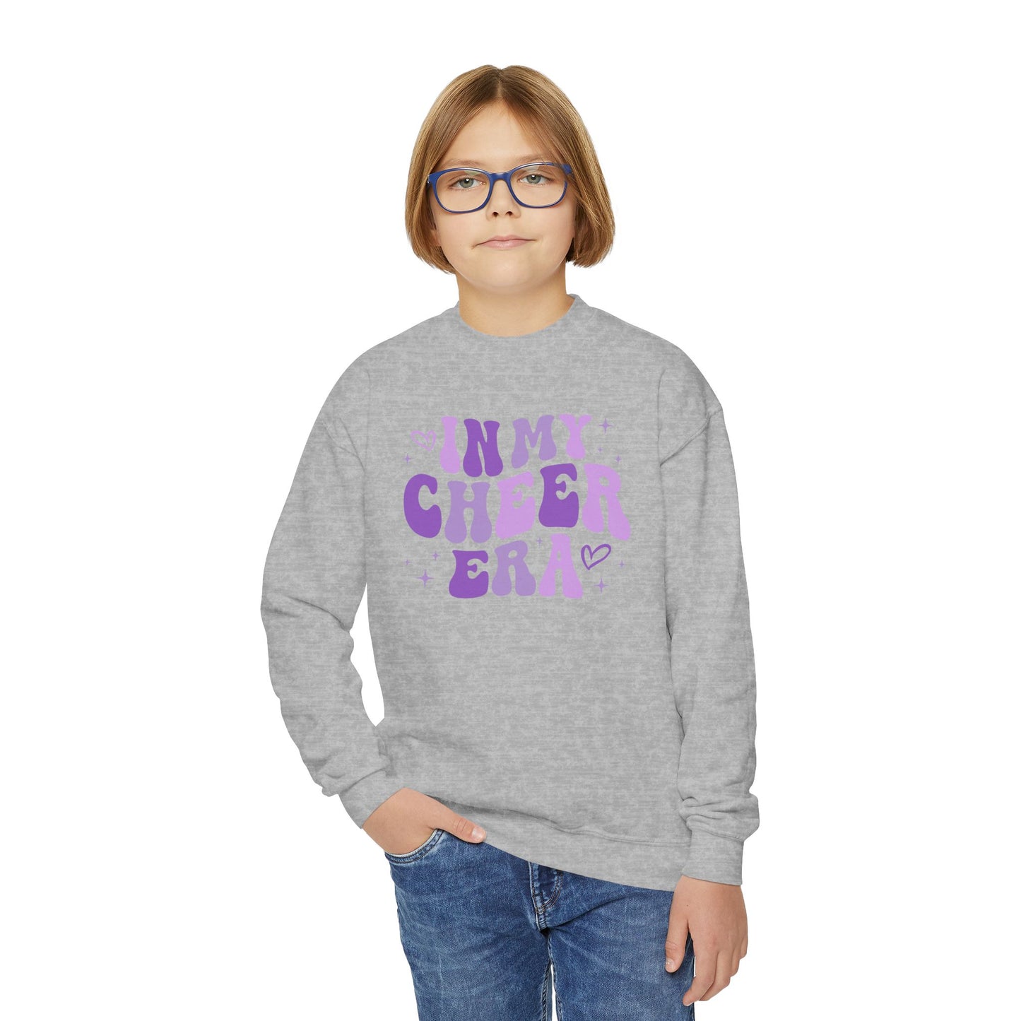 In My Cheer Era, Gift for Cheerleader, Gift for her, Purple, Switfy, Youth Crewneck Sweatshirt