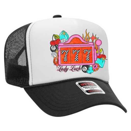 Lady Luck 777 Trucker Hat 🎰 Pink Slot Machine Vegas Snapback