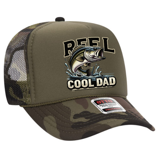 REEL COOL DAD Hat 🎣 Foam Camo Trucker for Fishermen Fathers