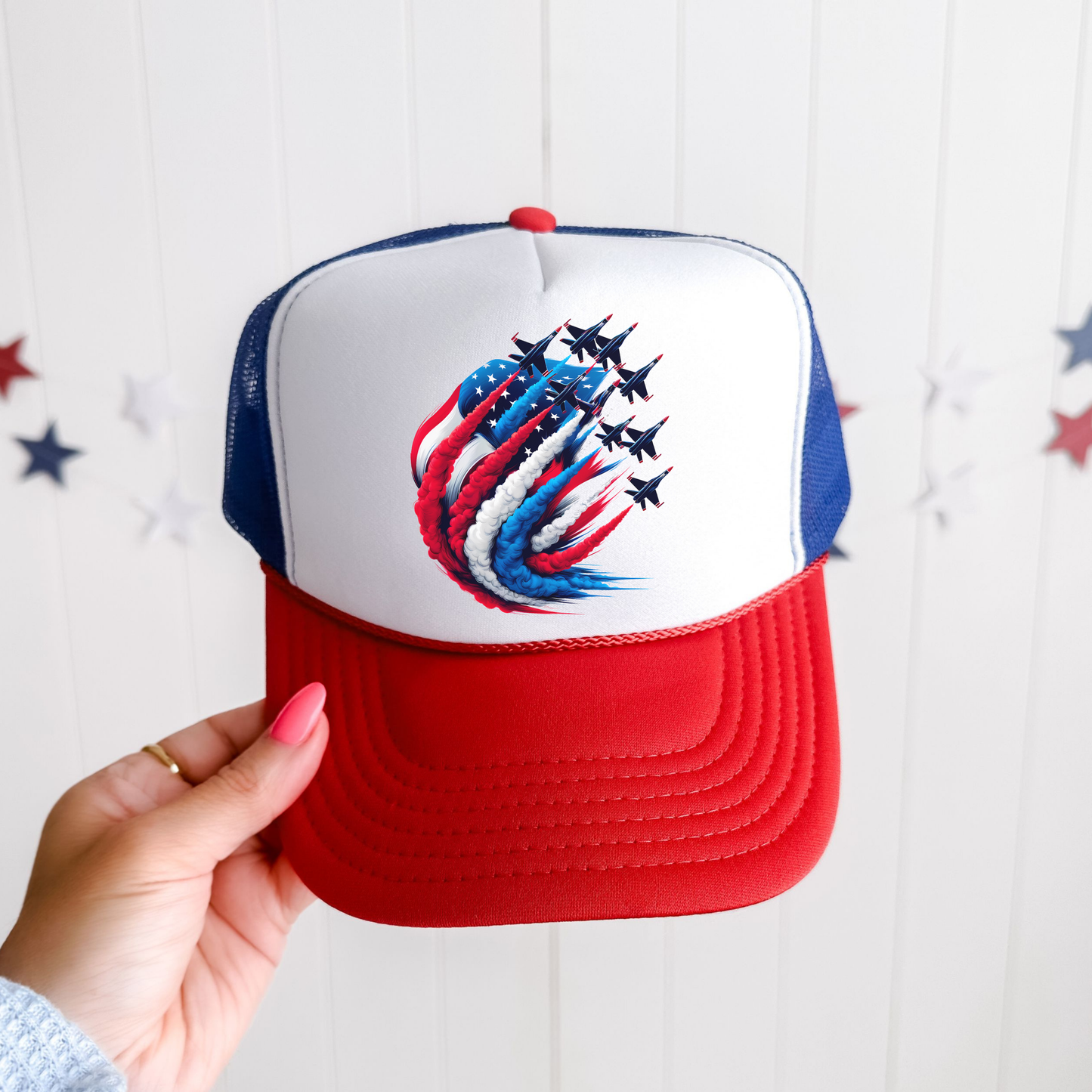 Patriotic Fighter Jet Hat ✈️ Red White Blue USA Snapback