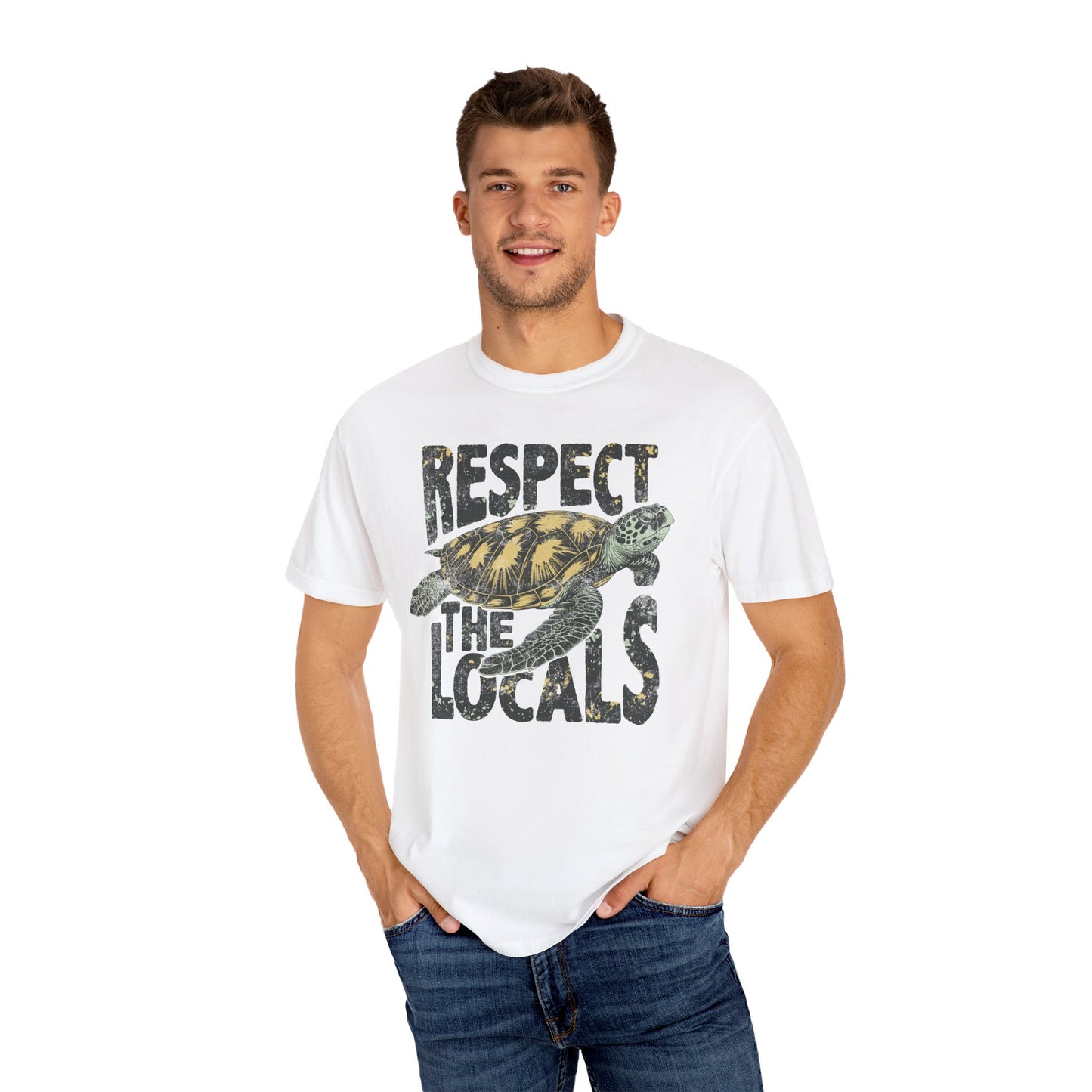 Respect The Locals TShirt, Island Life, Summer Tee, Sea Turtle Lover, Ocean, Wildlife - Unisex Garment-Dyed T-shirt, Island Tee, Beach