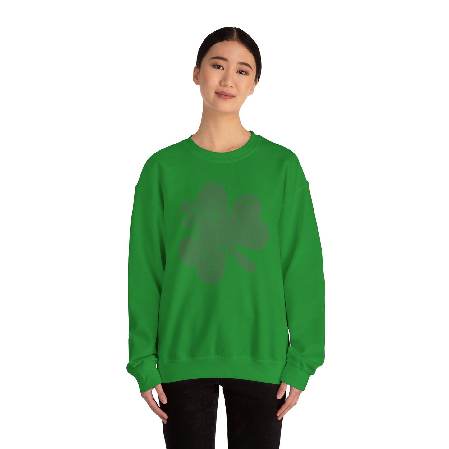 Funny Lucky Shamrock St Patricks Day Crewneck Sweatshirt, St Pattys Day Gift, Distressed Clover Jumper, Unisex Hoodie, Green Sweater