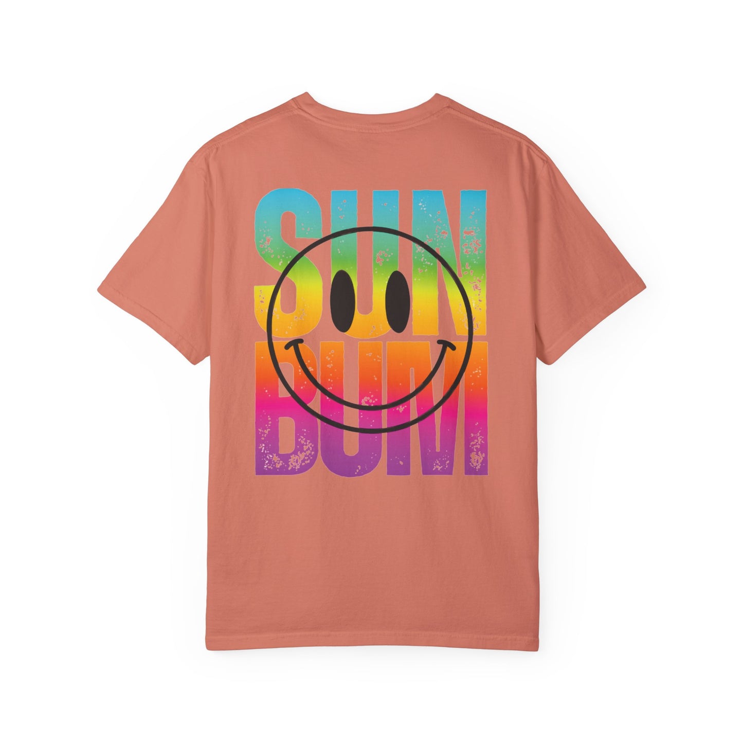 Sun Beach Life Unisex Garment-Dyed T-shirt, Summer, Spring Break, Bum Smiley Face Vacation Shirt, Front and Back Design, Large Back Design