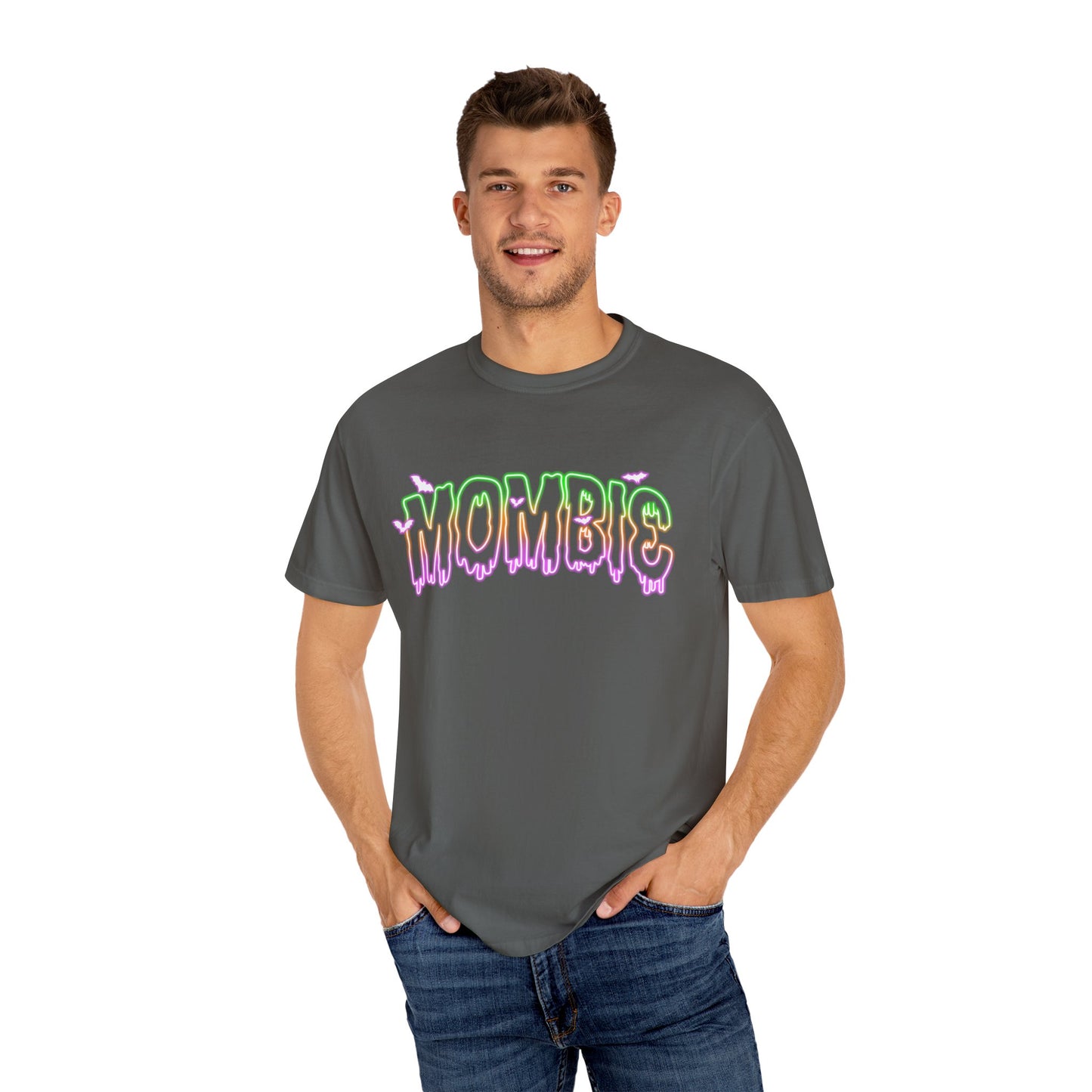 Neon Mombie Unisex Garment-Dyed T-shirt, Cute Halloween Womens Shirt, Spooky Graphic Tee, Gift For Mom, Funny Halloween, Trendy Mom Shirt