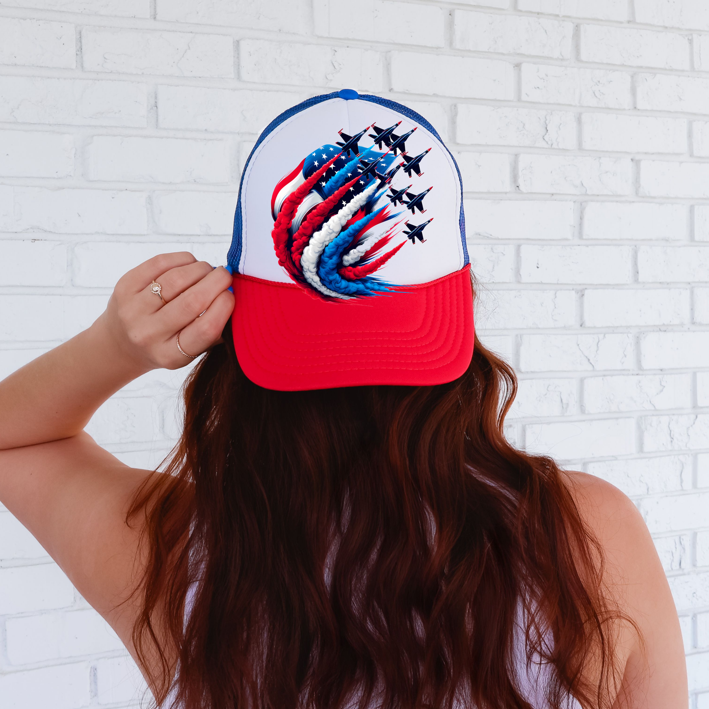Patriotic Fighter Jet Hat ✈️ Red White Blue USA Snapback