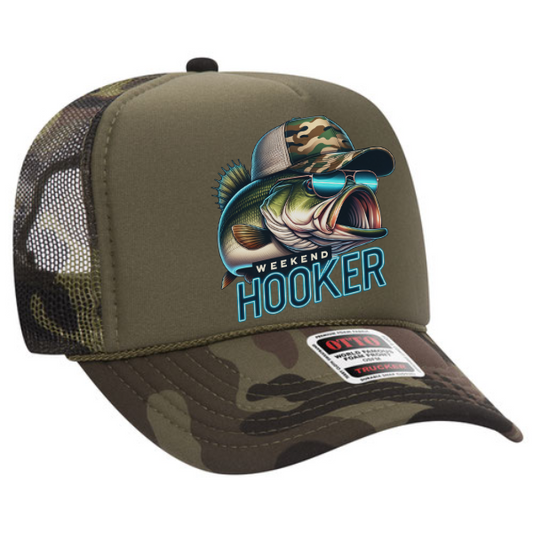 WEEKEND HOOKER Hat 🎣 Camo Foam Trucker – Funny Gift for Fishing Dads