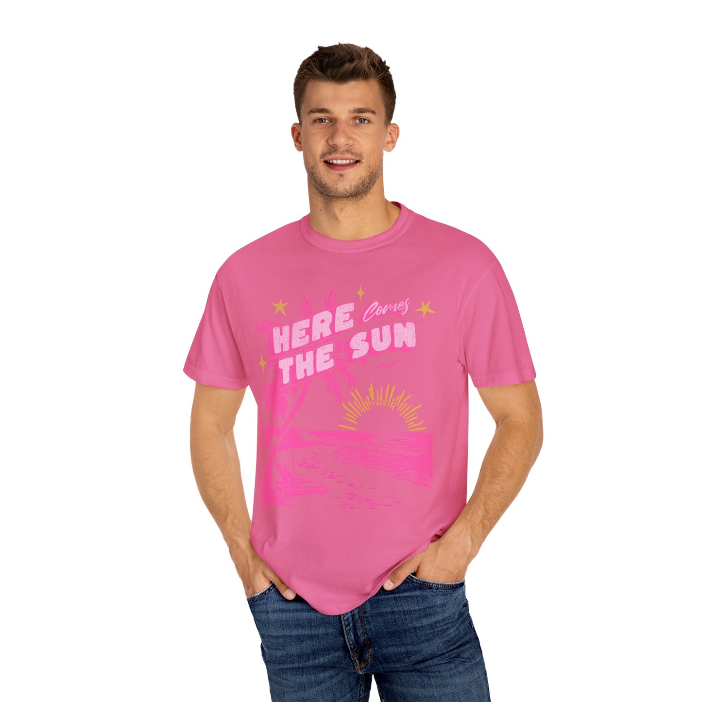 Sunset Beach Life Unisex T-shirt - Here Comes The Sun Nature Tee, Ocean Vacation, Spring Break Shirt, Summer Sunset Apparel, Garment-Dyed